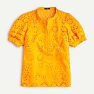J Crew Puff Sleve Eyelet Popover Blouse Marigold S